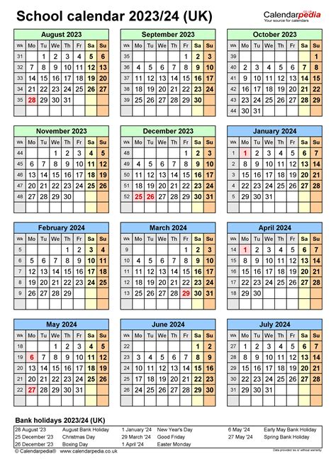 School Calendars 202324 Uk Free Printable Pdf Templates