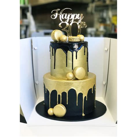 Black And Gold Two Tier Cake Birthday Cake For Him Tiered Cakes Birthday Drip Cakes