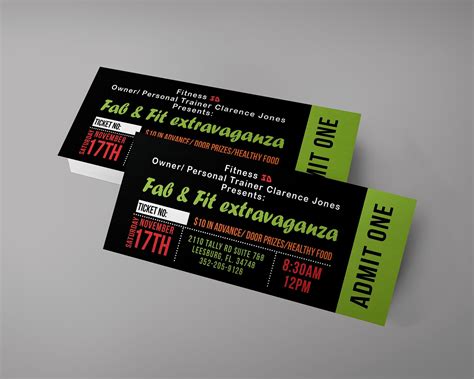 Event ticket, red and green ticket, fitness ticket, salon ticket, event pass, admision ticket 