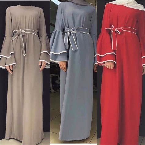 Muslim Stripe Abaya Flare Sleeve Full Dresses Cardigan Kimono Long Robe