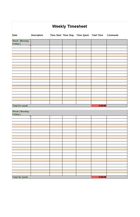 Download Weekly Timesheet Template Excel Pdf Rtf Word Free
