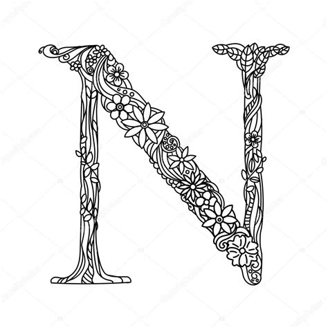 Letter N Coloring Book For Adults Vector Stock Vector