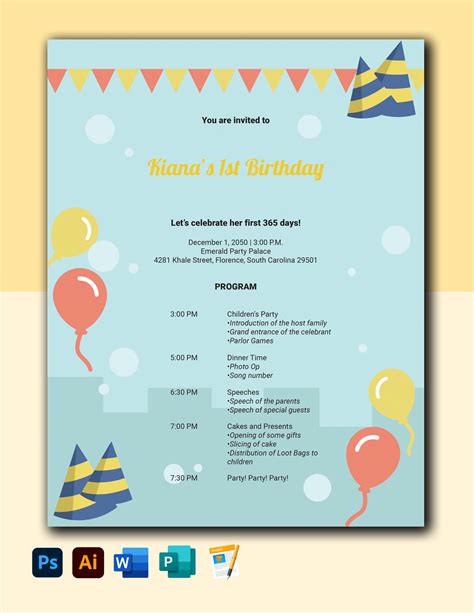 Birthdays Party Program Template In Psd Pages Illustrator Word
