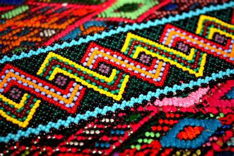 Closeup Of Colorful Beaded Design On Fabric