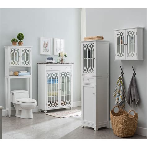 White floor standing tall narrow bathroom storage cabinet with paper holder rack. Newberry Tall Bathroom Storage Cabinet - Linen Tower ...