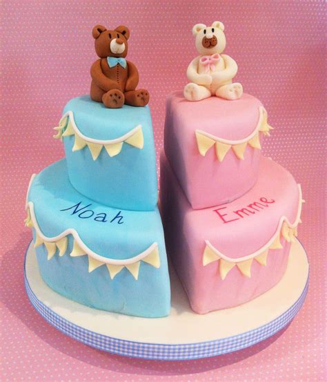 The Split Cake Design Is A Stylish Solution For Creating A Christening Cake For Twins