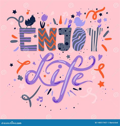Enjoy Life Hand Drawn Color Lettering Stock Vector Illustration Of