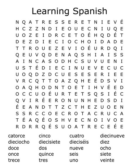 Spanish Numbers 1 20 Word Search Wordmint