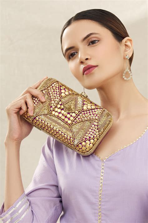 Buy Purple Embroidered Silk Box Clutch With Sling By Nayaab By Aleezeh