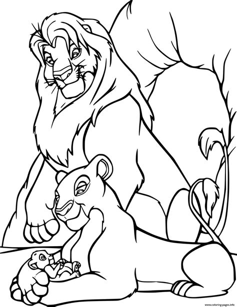 Mufasa And Sarabi With Simba Coloring Page Printable