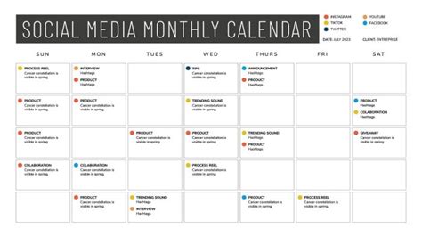 The Printable Social Media Content Calendar Is Shown