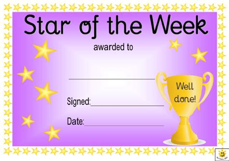 Star Of The Week Award Certificate Template Violet Within Star