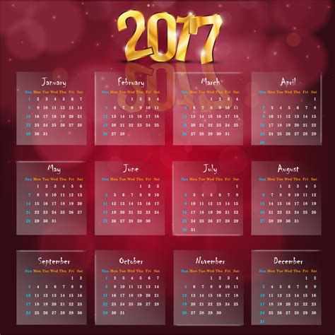 Calendar 2017 Template Simple Vectors Free Download 40039 Editable Ai