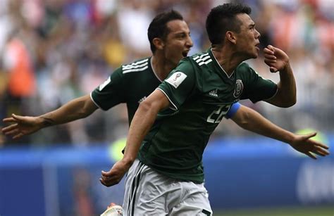 Hirving lozano of mexico celebrates with team mate javier hernandez of mexico after scoring his team's first goal during the 2018 fifa. Russia 2018: Mexico stun champions Germany | AirnewsOnline