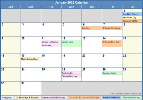 January 2028 Calendar With Holidays As Picture