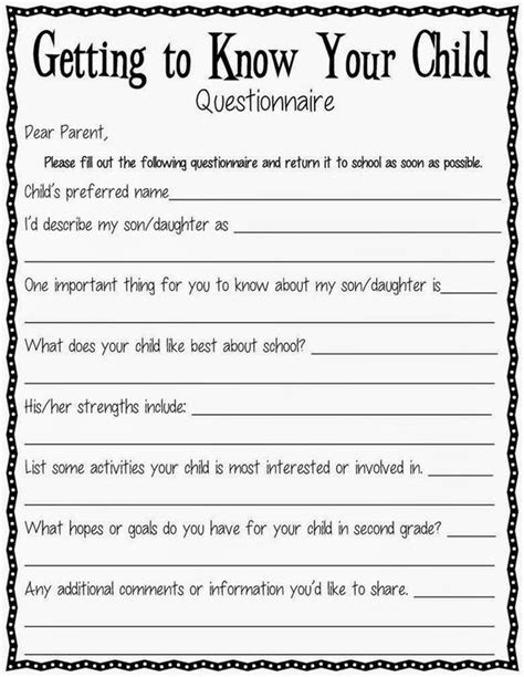A Getting To Know Your Child Questionnaire Parents Getting To Know