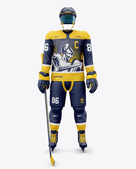 mens full ice hockey kit  visor mockup front view  apparel mockups  yellow images