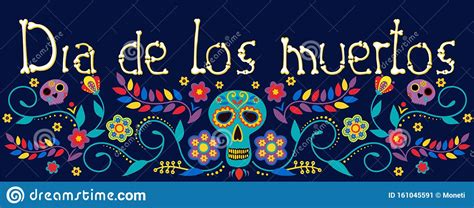 Day Of The Dead Dia De Los Muertos Banner With Colorful Mexican