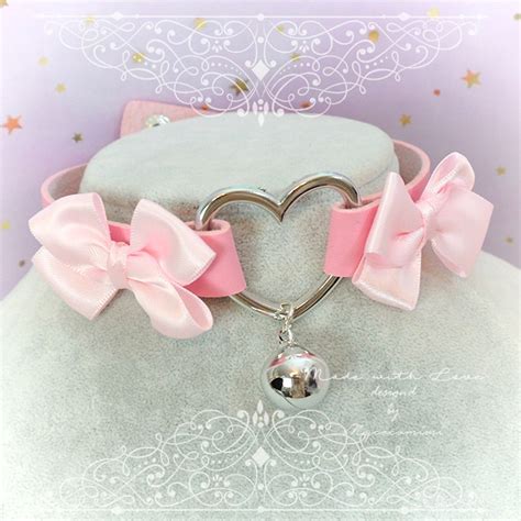 Choker Necklace Kitten Play Collar Pink Faux Leather Heart Etsy