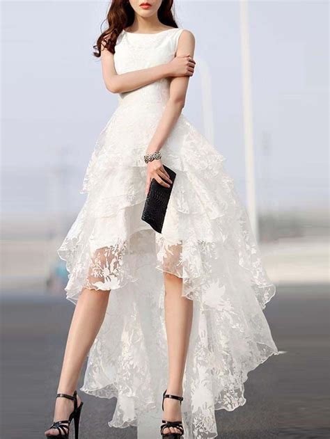 High Low Wedding Dresses A Line Asymmetrical Ivory Sexy Lace Bridal Go
