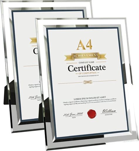 2pack Silver A4 Picture Frame Certificate Frame Glass Document Frame