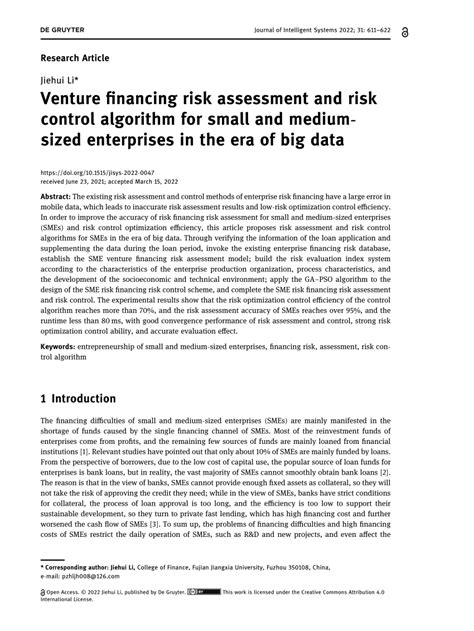 Pdf Venture Financing Risk Assessment And Risk Control Algorithm For