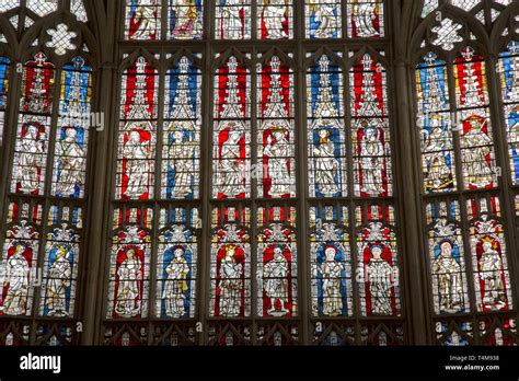 Stained Glass Window Gloucester Cathedral England Uk Stock Photo Alamy