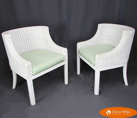 Rattan takes a walk on the contemporary side and we are wood and woven chair: Pair of White Woven Rattan Chairs | Circa Who
