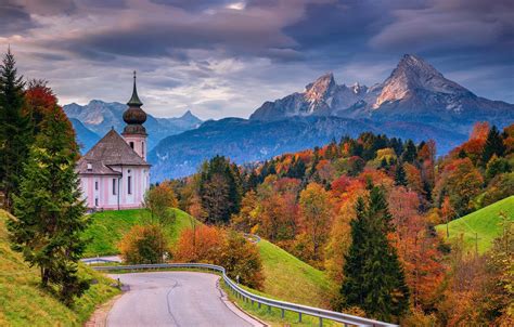 🔥 Download Wallpaper Road Autumn Forest Trees Mountains Germany Bayern