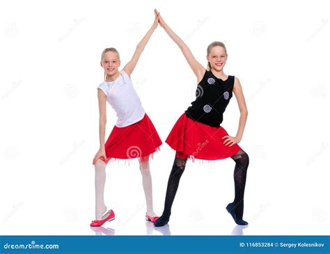 Two Cheerful Little Girls Are Dancing Stock Photo Image Of Lifestyle