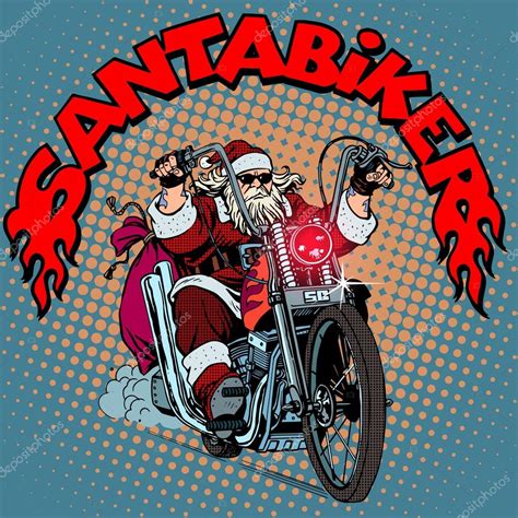 Weihnachtsmann-Biker-Motorrad-Weihnachtsgeschenke — Stockvektor