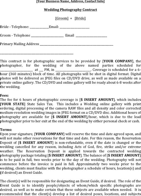 Free Wedding Contract Template Doc 38kb 3 Pages