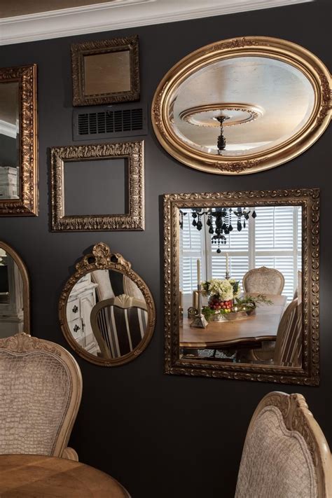 Mirror Gallery Wall In Traditional Gray Dining Room Mirror Gallery