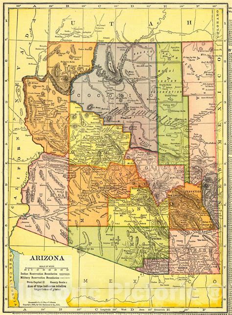 Historic Map 1911 Arizona Vintage Wall Art Historic Pictoric