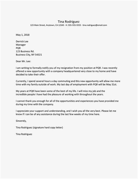 Resignation Letter Example For A New Job Opportunity