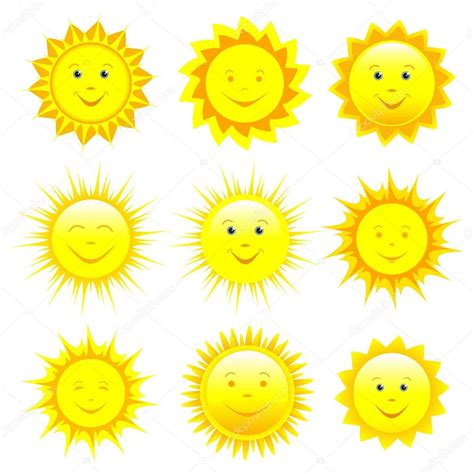 Set Of Smiling Sun Over White — Stock Vector © Silvionka 53397435