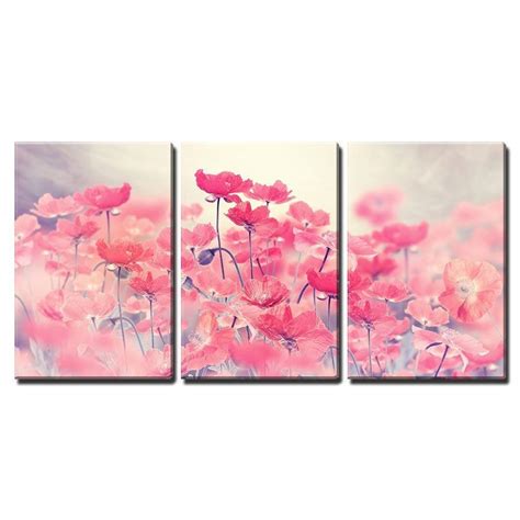 Wall26 3 Piece Canvas Wall Art Field Of Bright Red Poppy Flowers Modern Home Decor Stretched
