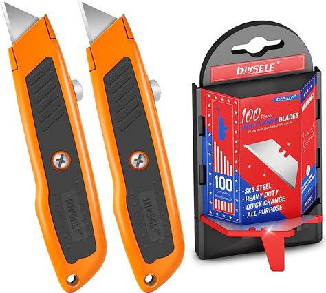 Diyself 2 Pack Box Cutter Retractable And 100 Pack Utility Knife Blades