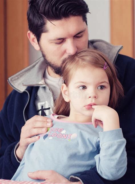 Gentle Hugs Dad With Daughter Tender Relationship Of Father To
