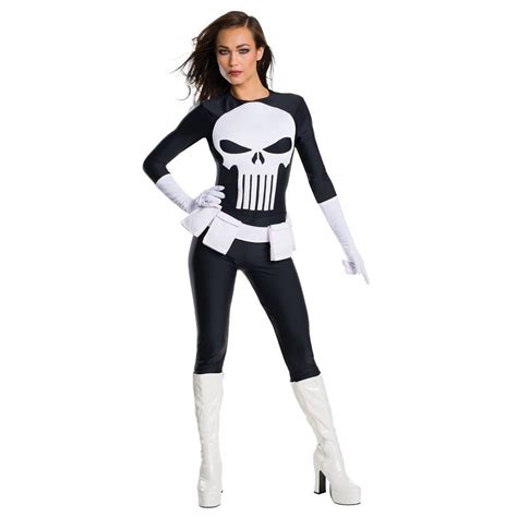 This Sexy Female Superhero Costume Includes A Punisher Jumpsuit Belt With Pouches And White