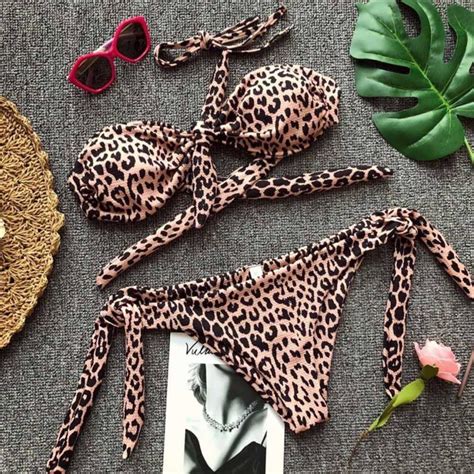 Women Leopard Printed Bikini Set Summer Beach Swimwear Women 2018 Bandage Swimsuit Push Up