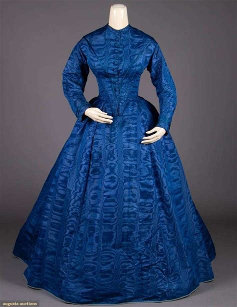 Roller Stamped Silk MoirÉ Day Dress 1860s Victorian Fashion