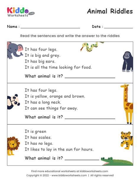Animal Riddles Four Legged Sentences Worksheets Answers Kiddos