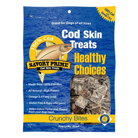 Savory Prime Cod Skin Dog Treats Crunchy Bites 4oz