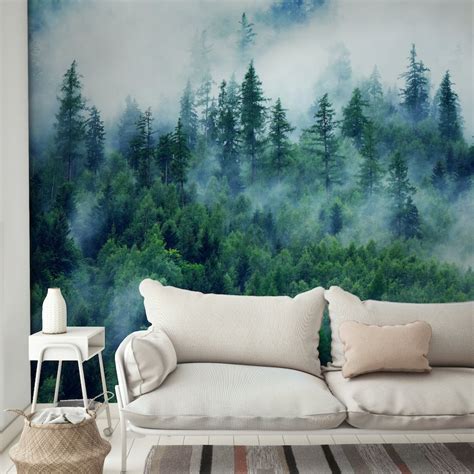 Forest Wallpaper Peel And Stick Misty Forest Wall Mural Self Etsy