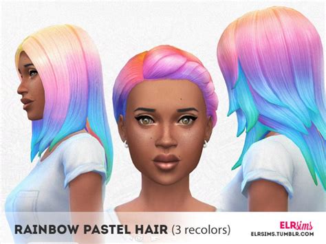 Elr Sims Rainbow Pastel Hair 3 Non Default Recolors B The Sims