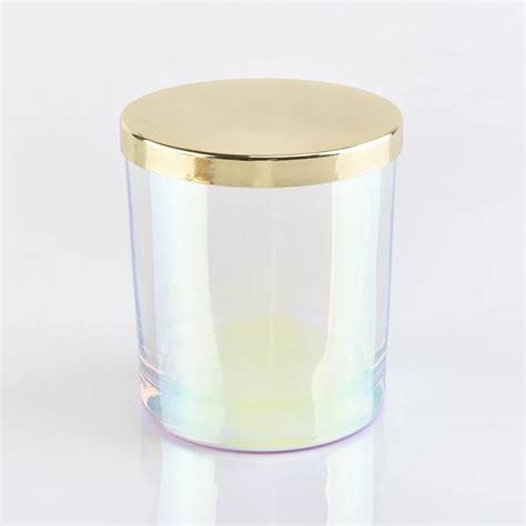 6oz Iridescent Glass Candle Jar With Gold Lids