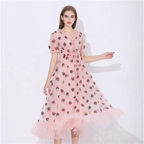 Luxury Strawberry Dress Strawberry Mesh Dress Peach Dress Etsy