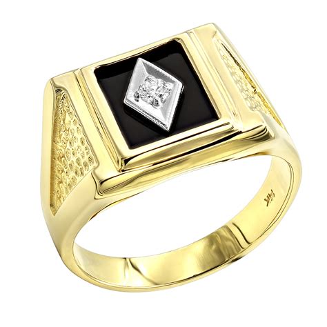 Black Onyx And Diamond Rings 14k Gold Mens Ring 010ct