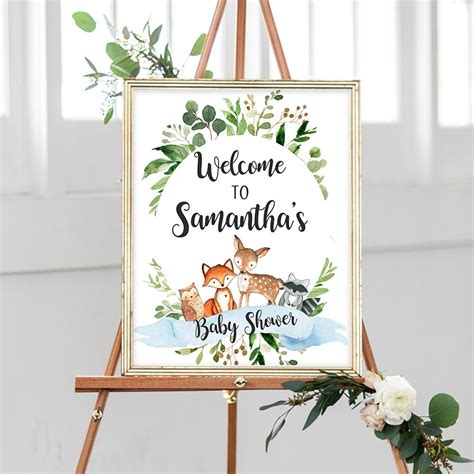 Printable Woodland Animals Greenery Baby Shower Welcome Sign Etsy